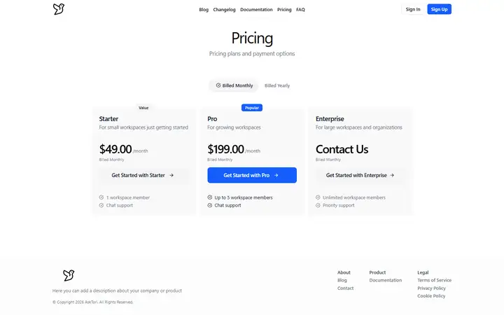 Pricing full-page screenshot